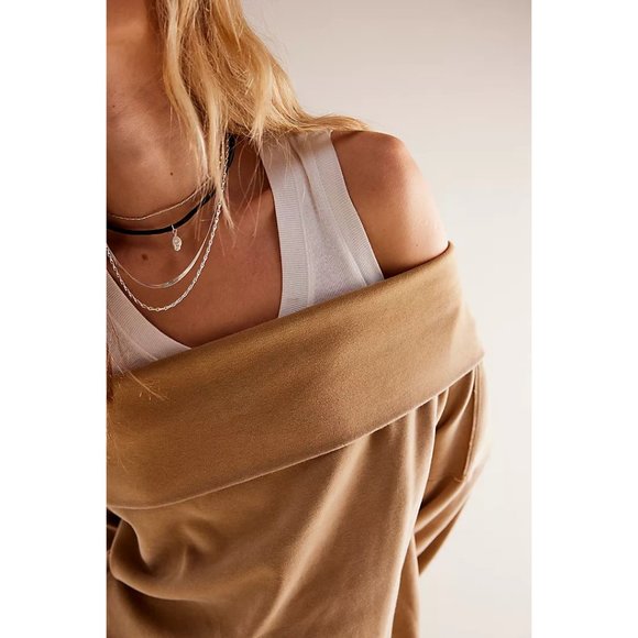 Free People Tan Off-Shoulder Long Sleeve Top - Picture 11 of 12